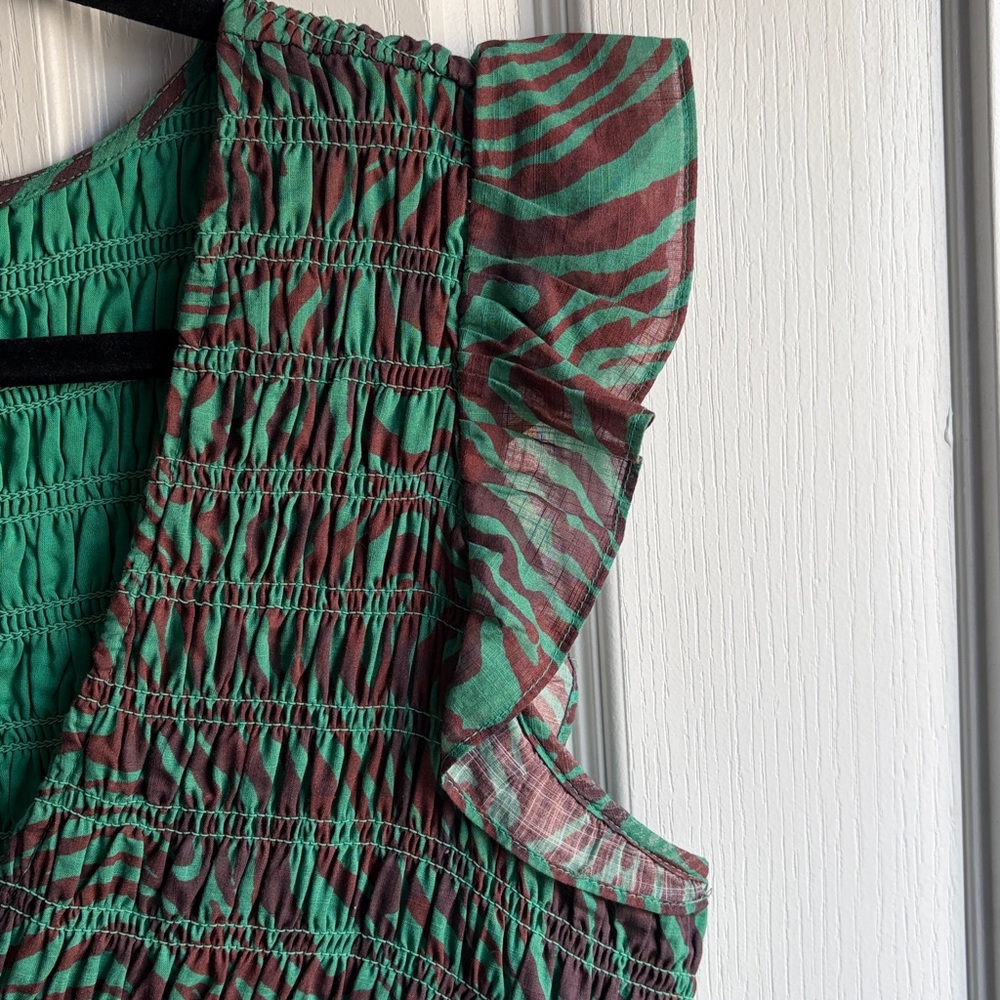 NWOT Anthropologie Peregrine Mini Dress Women's M Animal Print Smocked Ruffle - Picture 6 of 11